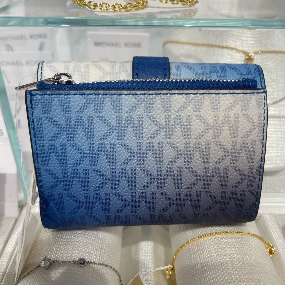 MICHAEL KORS Greenwich Medium Ombré Signature Logo Tri-Fold Wallet Galaxy Blue